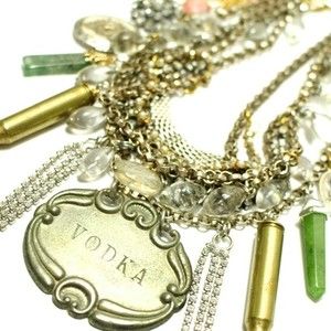 Repurposed Silver Statement Necklace Bullets and Vodka